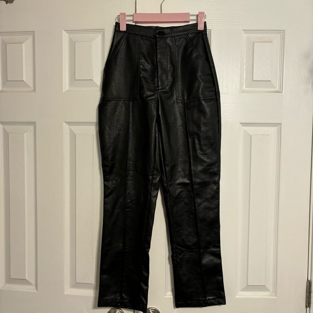 Princess Polly Black Leather Pants - Picture 2 of 8